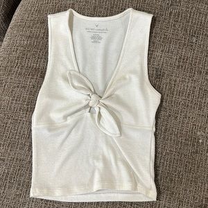 American eagle white crop top tank top with tie in front
